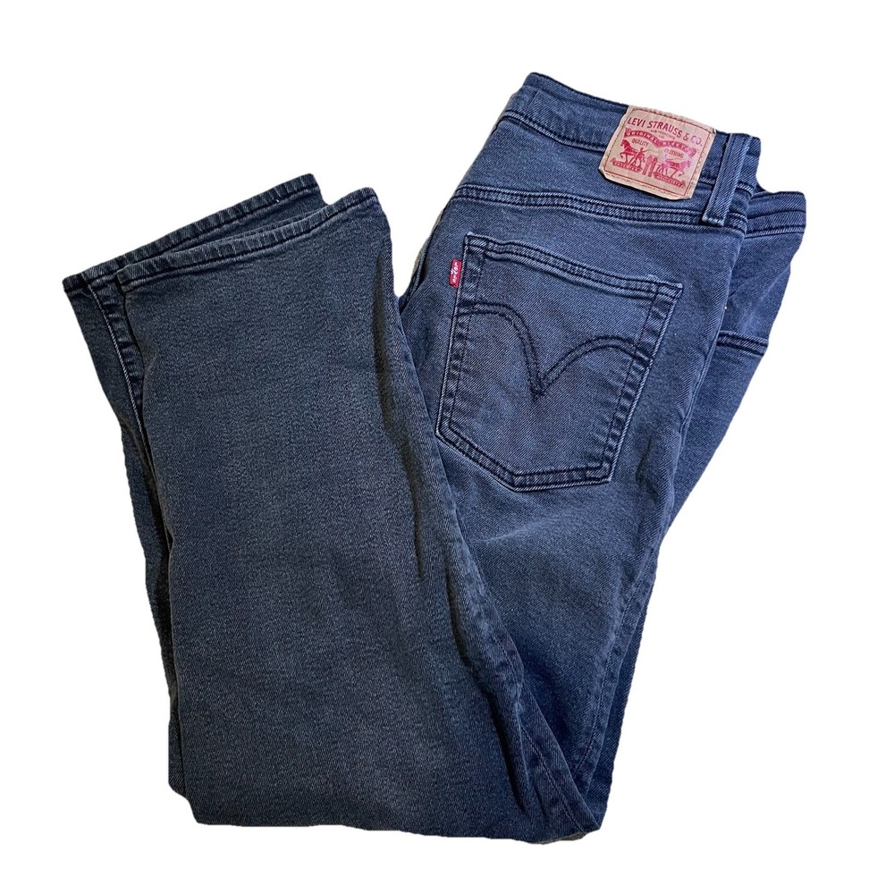 Levi's Ribcage Straight Ankle Jeans Women's 30x27 Black CharcoalDenim Button Fly